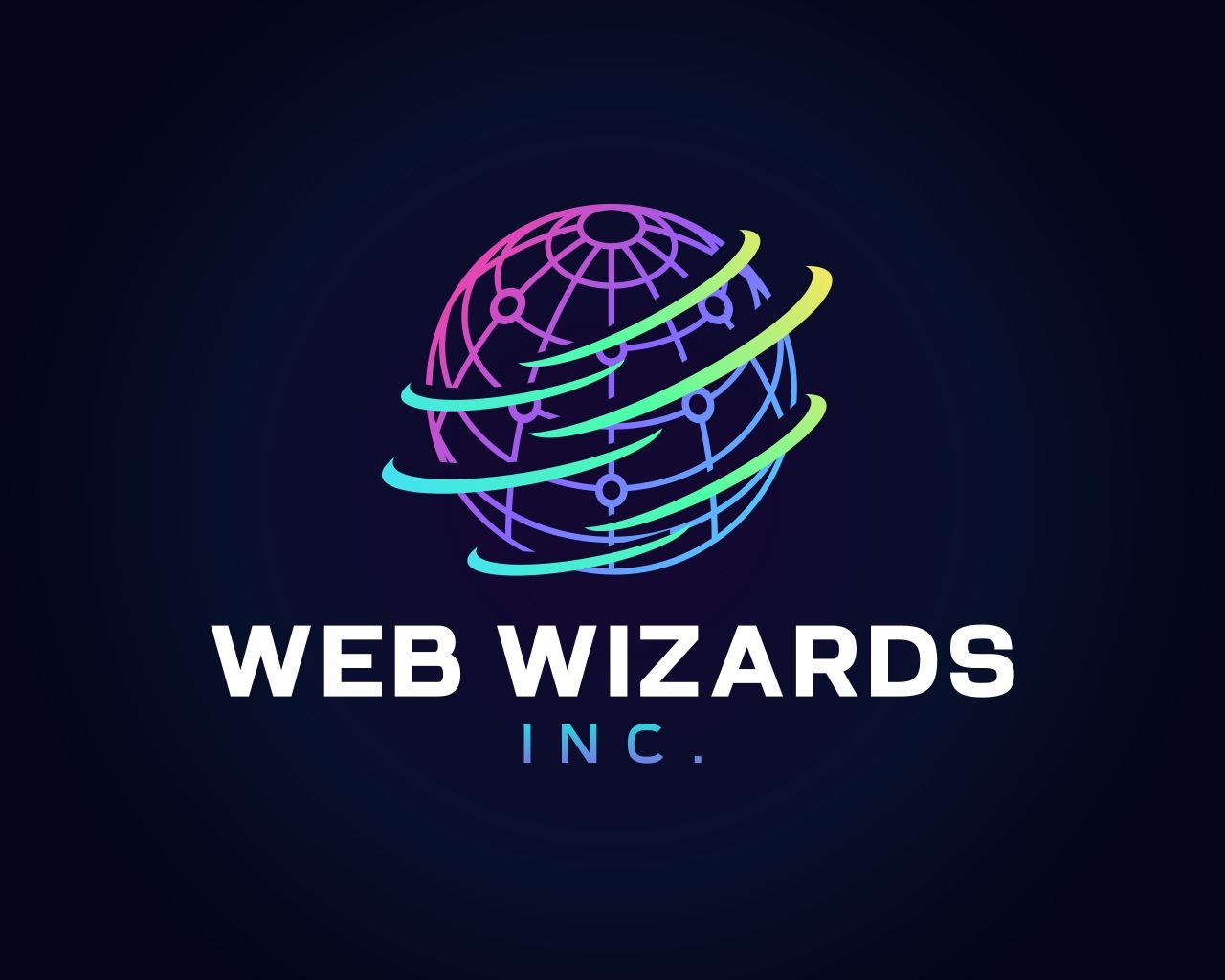 Globe filaire néon du logo Web Wizards Inc.